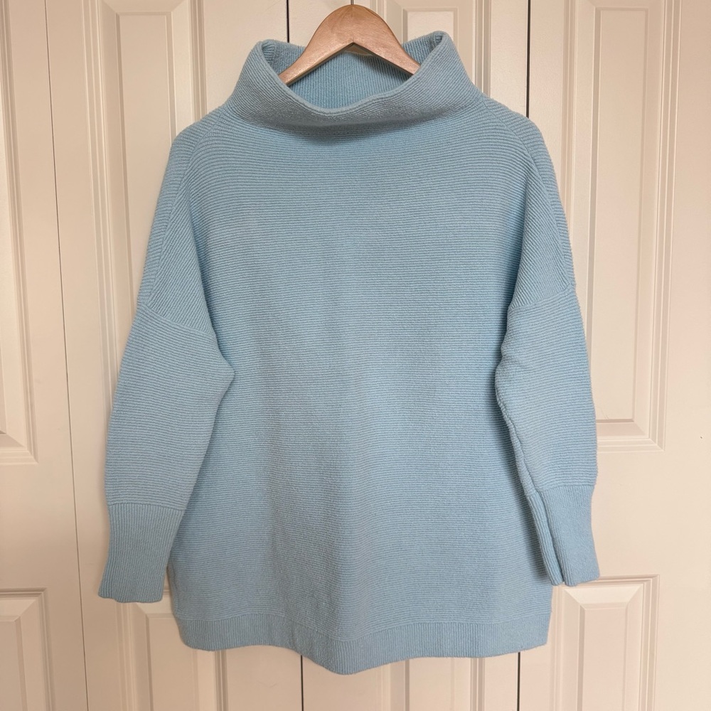 Free People Light Blue Turtleneck Knit Sweater - Women's Cozy Pullover